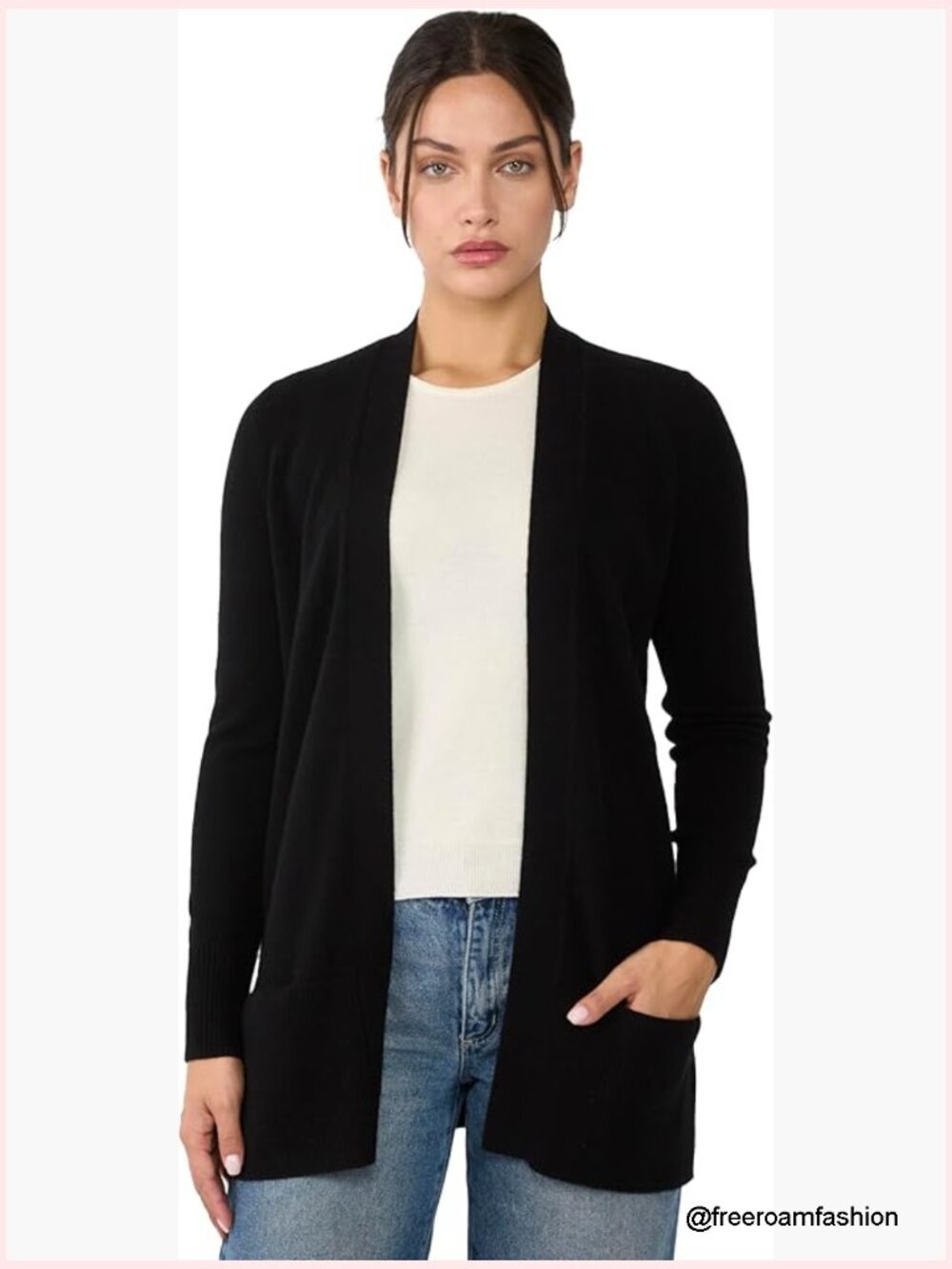 Women's Cashmere Open Cardigan Sweater Long Sleeve Jersey Knit